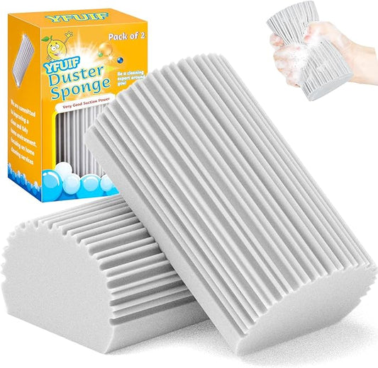 2-Pack Damp Duster Sponge for Clean, Magic Sponge Eraser Baseboard Cleaner Tool, Dusters for Cleaning Blinds, Glass, Vents, Railings, Mirrors,Window Track Grooves and Faucets