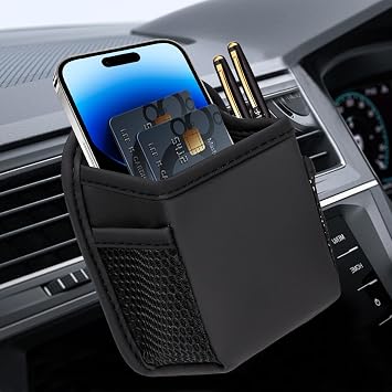 Hovom Car Vent Storage Organizer, Leather Air Vent Pouch Pocket, Multifunctional Vehicle Storage Box Hanging Bag for Sun