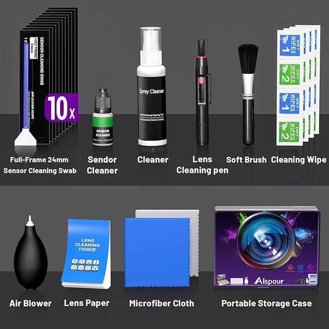 Camera Lens Cleaning Kit with Pro 10x Sensor Swabs, Sensor Cleaner, Compatible with Canon, Nikon, Sony mirrorless DSLR Camera (Enhanced Version)