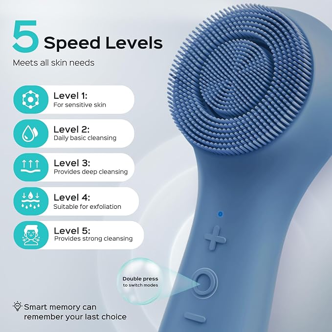 COSLUS FBS03 Face Scrubber Facial Cleansing Brush: 2 in 1 Spin and Vibration Patented, Silicone Electric Exfoliator Scrubber with Automatic Foaming, Waterproof Face Cleanser Brush for Men and Women