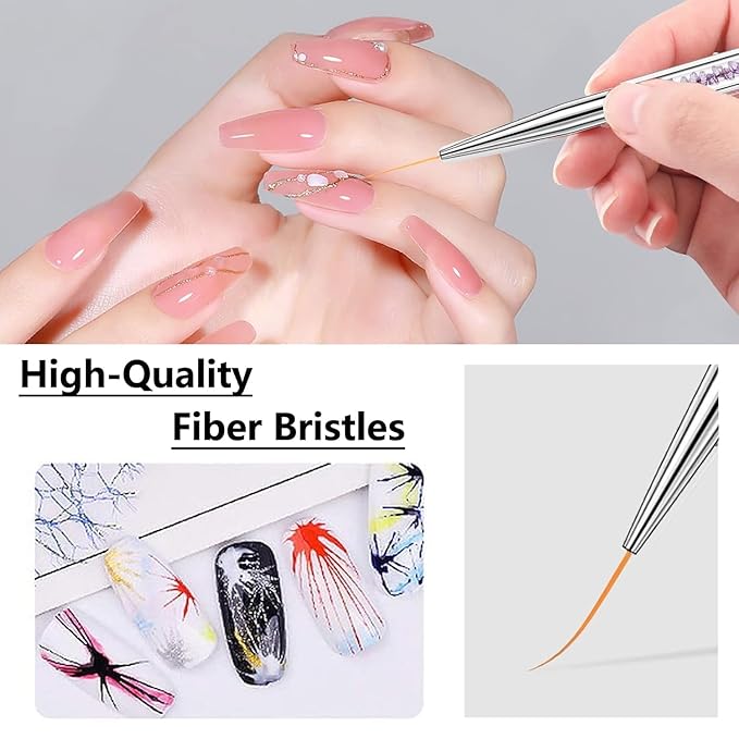 Magic Armor 10pcs Nail Art Brushes - Double Ended Liner & Dotting Tools Set, Shiny Handles, Easy To Use Drill Point Drawing Tools for Beginner DIY Design