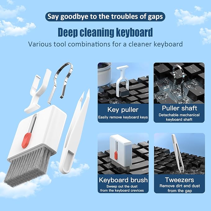 Keyboard Cleaning Kit Laptop Cleaner, 32-in-1 Computer Screen Cleaning Brush Tool, Multi-Function PC Electronic Cleaner Kit for iPad iPhone Pro, Earbuds, Camera Monitor(White)