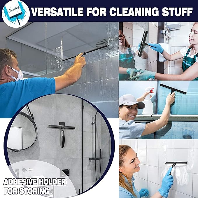 Shower Squeegee, 10-Inch Matte Black Squeegee, All-Purpose Stainless Steel Squeegee for Bathroom, Shower Doors, Mirrors, Tiles and Car Windows - 100% Streak Free