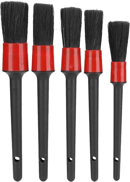 Alvinlite 5PCS Auto Car Detailing Brush Cleaning Kit Includes 5 Boar Hair Detail Brush for Cleaning Car Interior Exterio