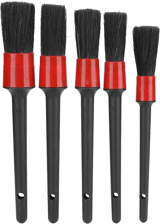 Alvinlite 5PCS Auto Car Detailing Brush Cleaning Kit Includes 5 Boar Hair Detail Brush for Cleaning Car Interior Exterio