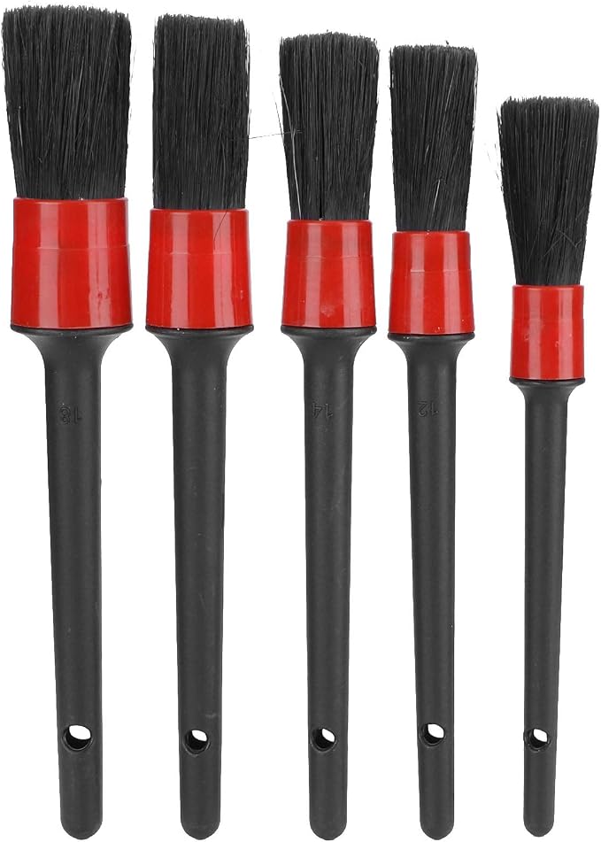 Alvinlite 5PCS Auto Car Detailing Brush Cleaning Kit Includes 5 Boar Hair Detail Brush for Cleaning Car Interior Exterio