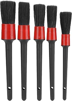 Alvinlite 5PCS Auto Car Detailing Brush Cleaning Kit Includes 5 Boar Hair Detail Brush for Cleaning Car Interior Exterio