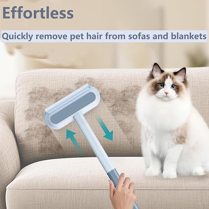 4 in 1 Pet Hair Remover, Reusable, Effective Cat and Dog Hair Removal Cleaning Tool with 17-Inch Extra Long Handle Multifunctional Fur Lint Brush for Couch, Furniture, Carpet, Clothes, Bedding