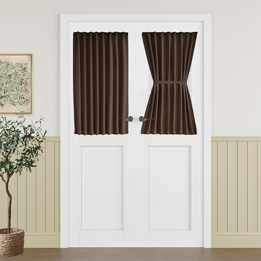 Vatge Door Window Curtains - Privacy Door Window Treatment Drapery for French Sliding Doors and Glass Patios, 1 Panel, W25 x L40, Brown