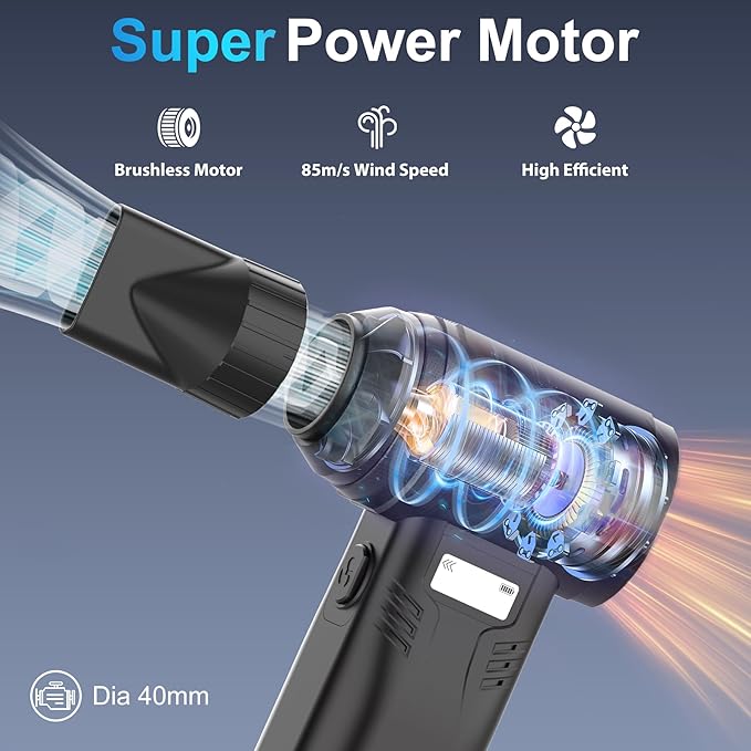 Cordless Compressed Air Duster, 10000mAh Rechargeable Electric Blower, 85m/s High-Speed Electronics Cleaner with Vacuum Kit for Keyboard, Computer, PC, Car Vent, Desk, Home
