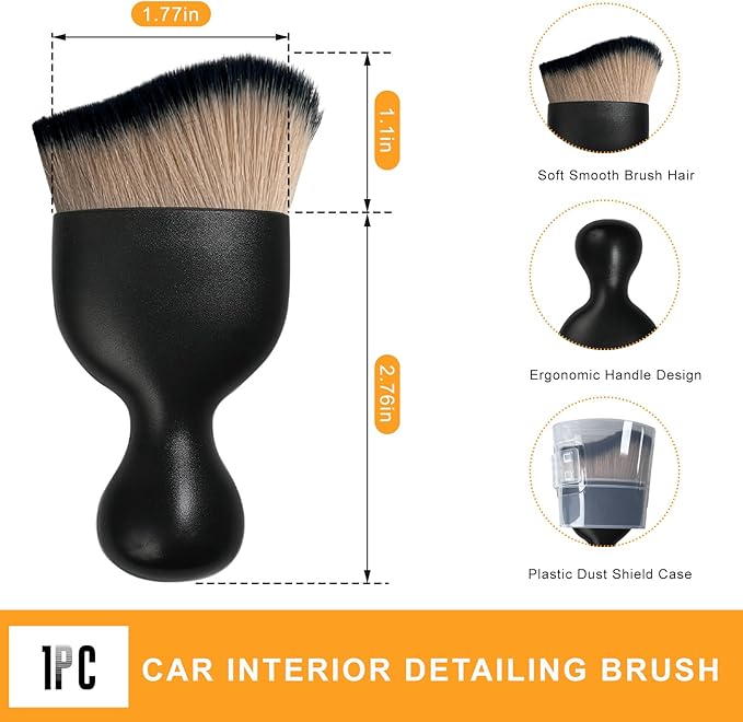 Car Interior Detailing Brush, Curved Car Interior Cleaning Brush with Ultra Soft Bristles & Dust Cover, Scratch-Free Auto Dusting Brushes for Dashboard AC Vent Leather (Brown & Black)