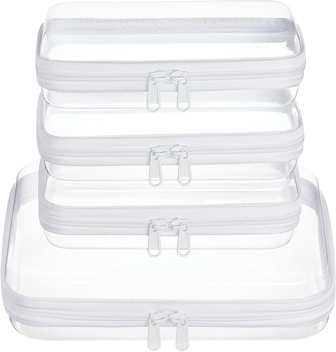4 pcs Clear Zipper Pouches,Hard Shell Zipper Case