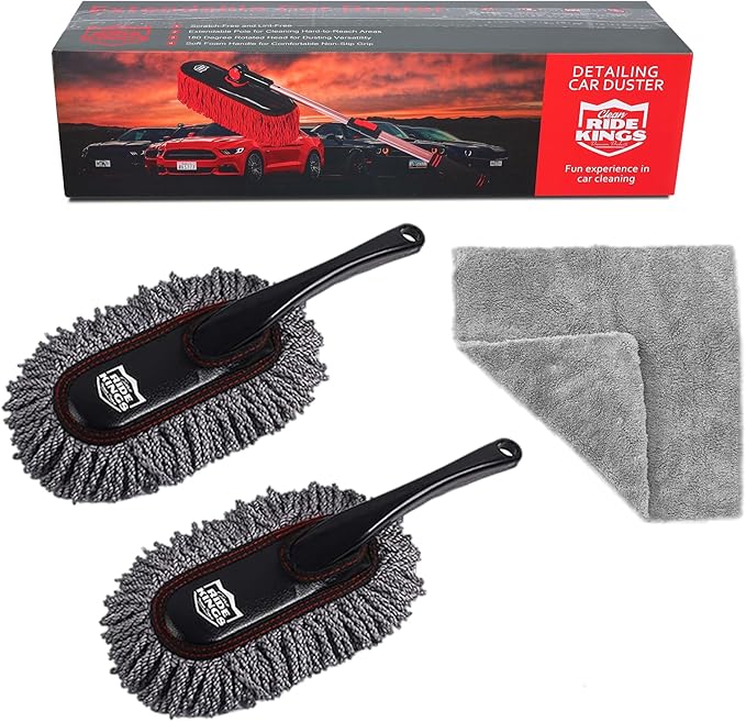 Car Detailing Kit, Interior Cleaning Brush & Microfiber Towel Set, Scratch Free Extra Soft Duster for Car Interior Exterior, Gifts for Men Women - 3 Packs - Grey