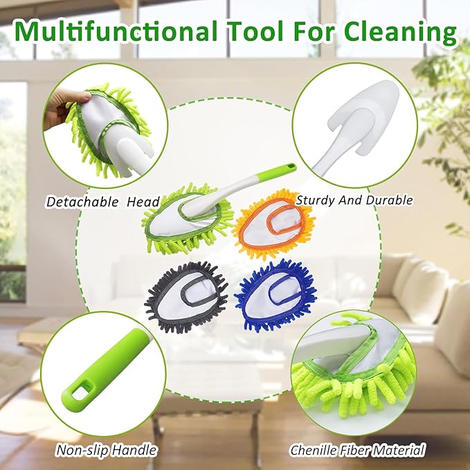 Microfiber Feather Duster,13 Inch Length, with 4 pcs Washable Cloth, Car Duster, Perfect for Cleaning Windows, Tables, Cars,Furniture, Keyboards, Fans, Screens,Mirrors