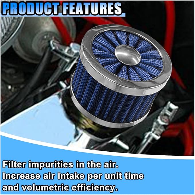 23mm Car Air Filter, 0.9'' High Flow Vent Valve Cover, Breather Filter, Universal Cold Air Intake Filter Breather, Car Accessories Fits Car Motorcycle (Blue)
