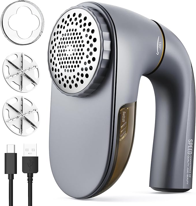 POPCHOSE Fabric Shaver, Lint Remover for Clothes, Lint Shaver with 6-Leaf Blades & 2 Speed, 2000mAh Rechargeable, Sweater Shavers to Remove Pilling, Electric Lint Remover for Couch, Furniture, Fuzz