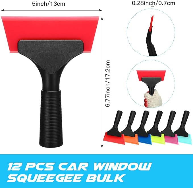 12 Pcs Small Squeegee 5 Inch Window Tint Silicone Squeegee Cleaning with Non Slip Handle Wiper Window Tinting Tools for Car Glass Mirror Shower Bathroom Auto (6 Colors)
