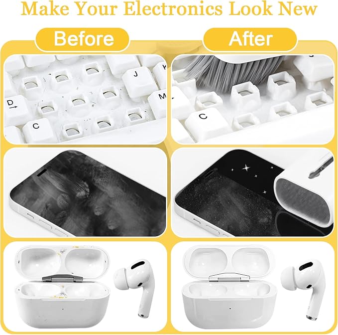 Walrfid Airpods Electronic Screen 7 in 1 Cleaner Kit Laptop Keyboard Cleaning Tool for ipad/iwatch/Computer/Phone/MacBook with 5ml Touchscreen Cleaners Mist (Grey)