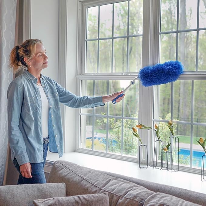 Unger Connect and Clean Microfiber Duster with Pivoting Handle, Dusters for Cleaning, Compatible with Telescopic Poles, Dusting Tools, Cleaner Tool for Windows, TVs, Moldings, Cupboards, Cabinets