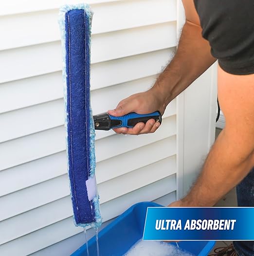 Unger Professional Connect and Clean 18” Grip Microfiber Window Scrubber with 8’ Pole, High-Access Glass Surface Household Cleaning Supplies and Tools, Reusable Microfiber Sleeve