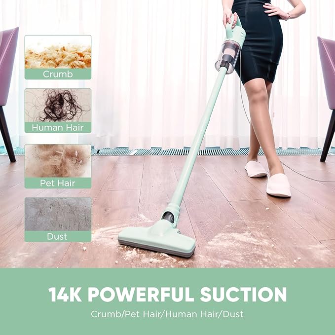 KEROMEE Stick Vacuum Cleaner, Corded Handheld Vacuum Cleaner Mini Electric Broom for Pet Hair Hardwood Floor Cat Litter Cleaning (13ft-Cord)