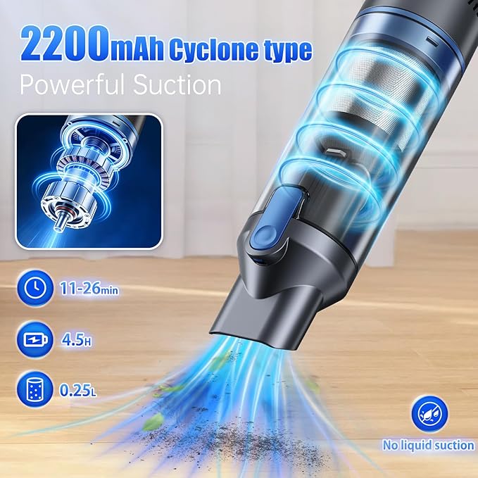 Handheld Vacuum Cordless, Powerful Suction with Portable Lightweight 1.75lb, Rechargeable Vacuum with One-Touch Empty, Multiple Accessories Handheld Vacuum for Car Home Pet Office