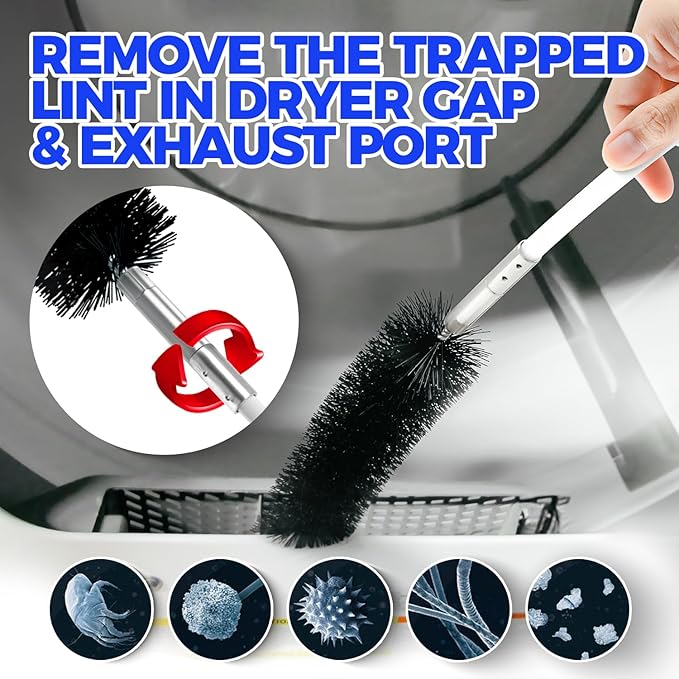 Holikme 30 Feet Dryer Vent Cleaner Kit,Flexible Lint Brush with Drill Attachment, Extends Up to 30 Feet for Easy Cleaning, Synthetic Brush Head, Use with or Without a Power Drill, Grey
