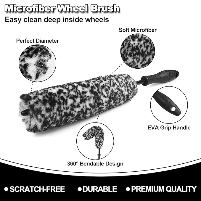 Wheel Brush, Wheel & Rim Cleaner Brush, Tire Brush, Wheel Cleaning Brush, Bendable & Durable Car Wheel Brush Set, Car Detailing Brushes, Wheel Brushes for Cleaning Wheels