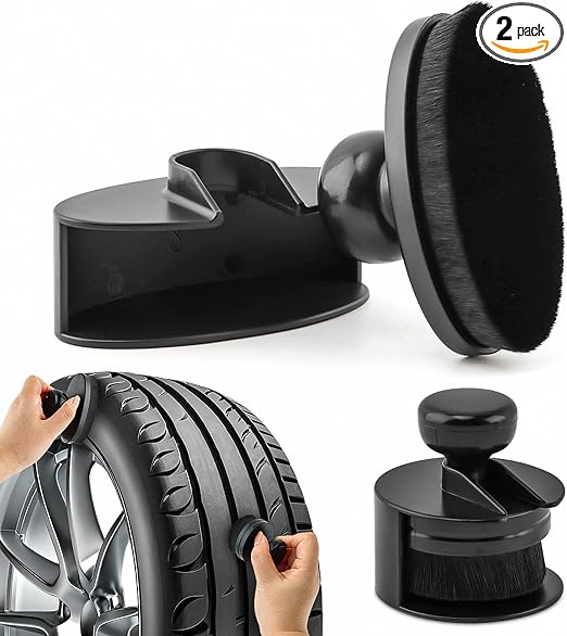 2 Pcs Car Tire Shine Applicator,Round and Curved Brushes with Storage Stand Automotive Tire Dressing Applicator Brush fo