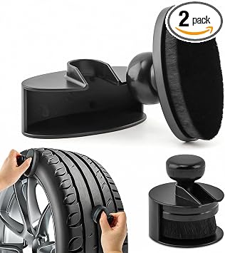 2 Pcs Car Tire Shine Applicator,Round and Curved Brushes with Storage Stand Automotive Tire Dressing Applicator Brush fo