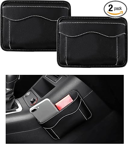 povtii 2 PCS Car Seat Side Pocket Organizer, PU Leather Cell Phone Sunglasses Storage Pocket, Mini Seat Gap Filler Pouch