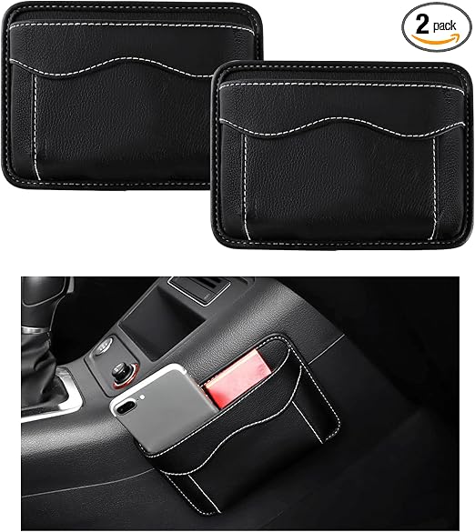 povtii 2 PCS Car Seat Side Pocket Organizer, PU Leather Cell Phone Sunglasses Storage Pocket, Mini Seat Gap Filler Pouch