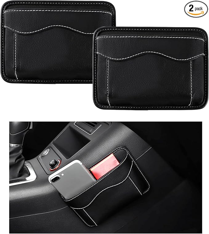 povtii 2 PCS Car Seat Side Pocket Organizer, PU Leather Cell Phone Sunglasses Storage Pocket, Mini Seat Gap Filler Pouch