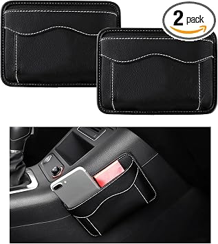 povtii 2 PCS Car Seat Side Pocket Organizer, PU Leather Cell Phone Sunglasses Storage Pocket, Mini Seat Gap Filler Pouch