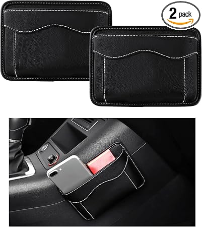 povtii 2 PCS Car Seat Side Pocket Organizer, PU Leather Cell Phone Sunglasses Storage Pocket, Mini Seat Gap Filler Pouch