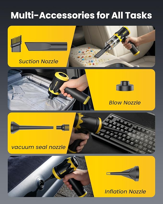 Mr.ego Car Vacuum Portable Cordless, 22000Pa High-Power Suction Handheld Vacuum & Air Duster with Brushless Motor, Multi-Nozzles, Washable Filter & Type-C Charging for Car, Home, Office, Pet Hair