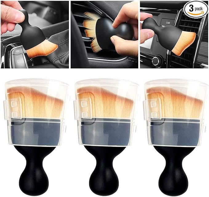 QUAAM 3PCS Car Interior Cleaning Tool, Car Cleaning Brush Interior Dust Collectors,Car Interior Cleaning Tool Brush, Dust Brush