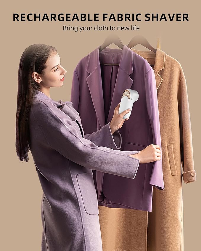 Fabric Shaver Lint Remover for Clothes, LED Display, 6-Leaf Blades, Rechargeable Sweater Defuzzer for Wool Cashmere Blanket Curtain Couch