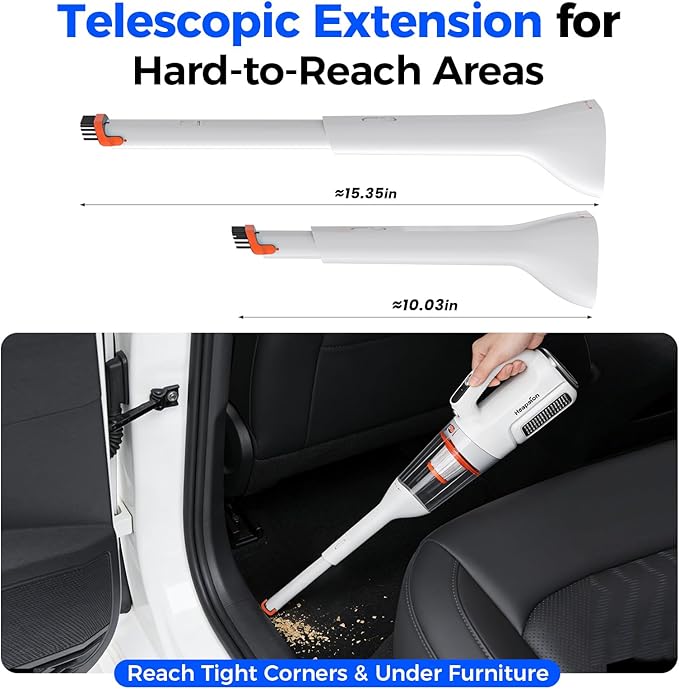 Heapsion Handheld Vacuum Cleaner Cordless, 7000Pa Suction, Portable Pet Hair Vacuum, 30-Min Runtime Rechargeable Type-C, Lightweight with Telescopic Tube for Car, Home & Office, with Telescopic Tube