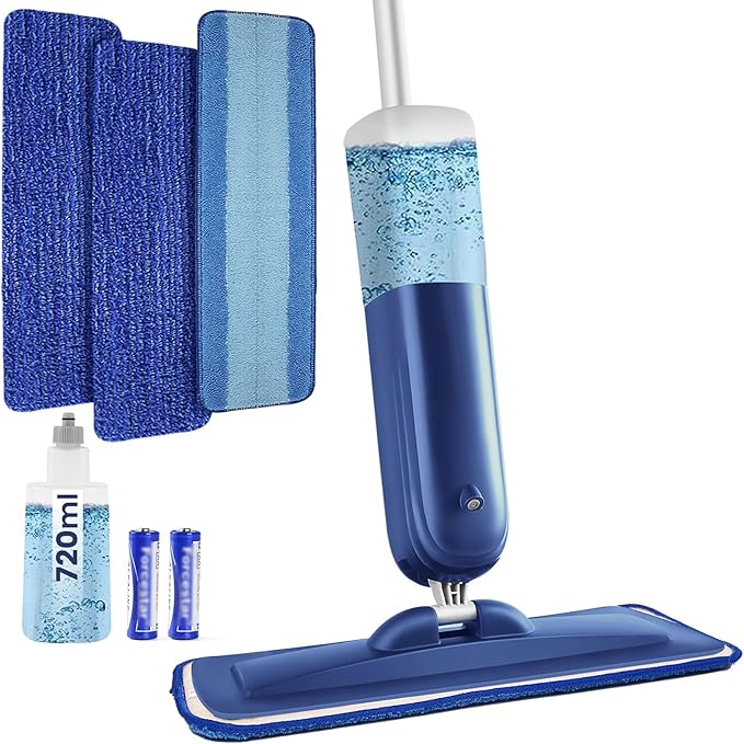 PowerMop for Floor Cleaning with 3 Washable Pads - Wet Dry Microfiber Mop with 720 ml Refillable Bottle for Kitchen Wood Floor Hardwood Laminate Ceramic Tiles Floors Dust Cleaning