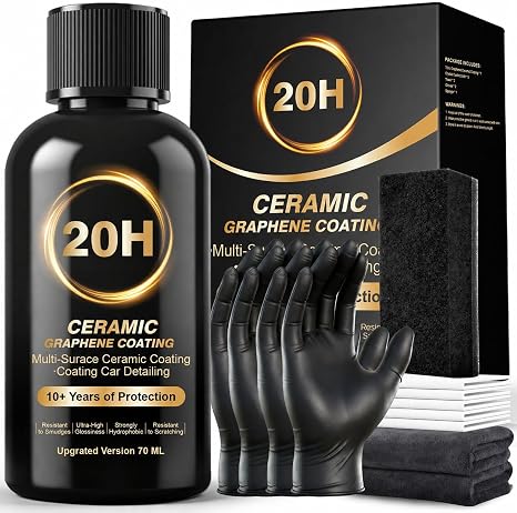 20H Graphene Ceramic Coating for Cars, Complete Auto Detailing Kit (70 ml) with Streak-Free Formula, 10+ Years Extreme H