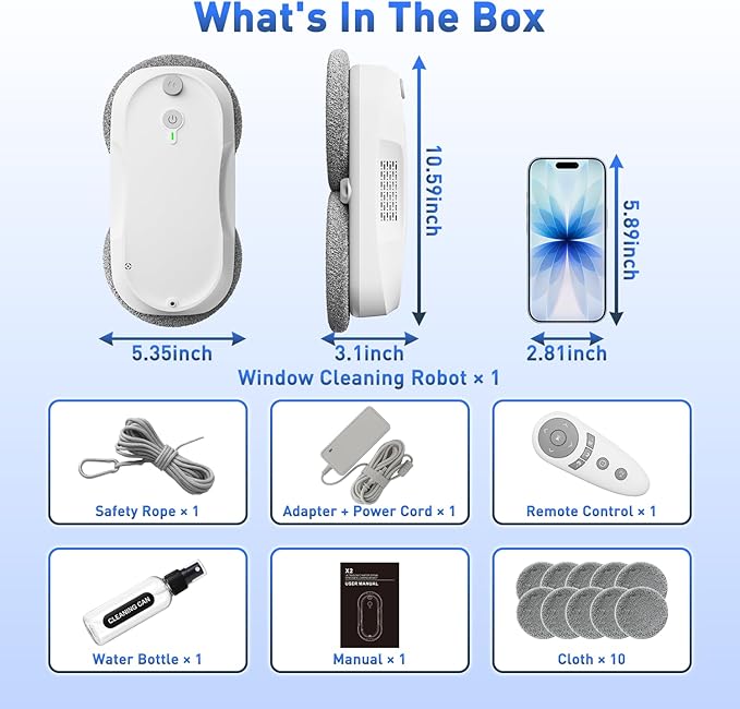 KKI Window Cleaning Robot,Upgraded Window Cleaner Robot, Auto-Dual Spray, Max 3200pa,3 Cleaning Modes & Edge Detection, Remote Control for High-Rise Windows, Glass Door,5Sets Cloths