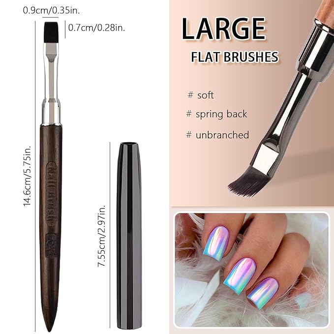 Nail Art Clean Up Brushes, Wood Flat Nail Cleanup Brush, Gel Nails Brushes, Acetone Manicure Brush for Nails Art Design Painting and Cleaning Polish Mistake on the Cuticles for DIY & Salon Use