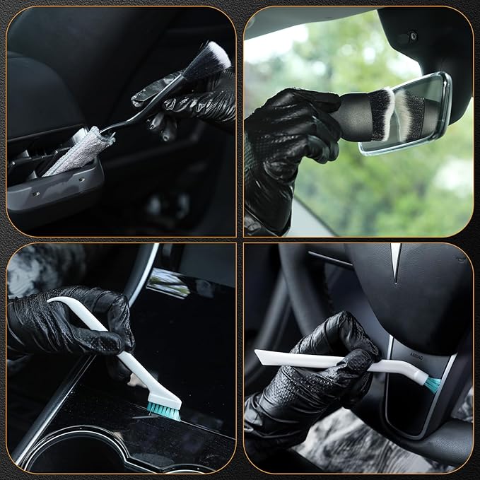 10Pcs Car Detailing Brush Set,Boars Hair Car Cleaning Detail Brush kit,Ultra Soft No Scratch Car Dust Brush,Car Interior Detailing Brushes Kit,Detail Brushes Car Detailing for Interior Exterior(black)