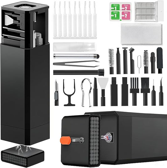 2026 Upgrade Phone Cleaning Kit 57PCS, iPhone Cleaning Kit, Airbud Cleaning Kit for AirPods, Keyboard Cleaning Kit, Charging Port Cleaner for Apple Lightning/Android USB-C (Black, with 10 Mini Brush)