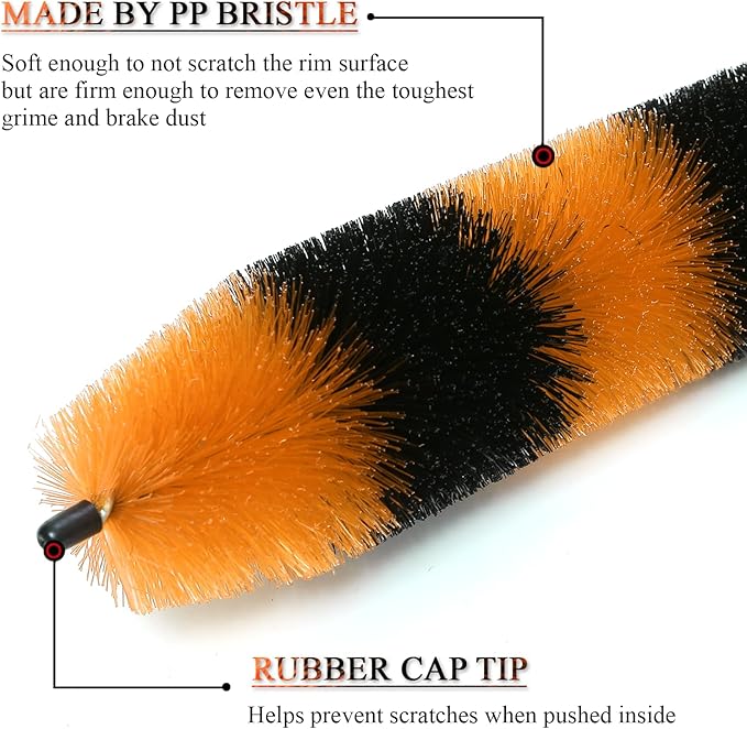 TAKAVU Master Wheel & Tire Brush, Easy Reach Wheel and Rim Detailing Brush Long Soft Bristle, Car Tire Brush, Wheel Scrub Brush, Multipurpose use for Wheels Rims Exhaust Tips Motorcycles (Orange)