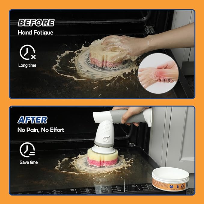 LANMU Electric Scrubber Sponge Wand Compatible with Scrub Daddy/Mommy Sponges, Cordless Power Spin Brush with Comfortable Handle, 5 Replaceable Heads for Cleaning Oven, Stove, Sink, Shower, Bathtub