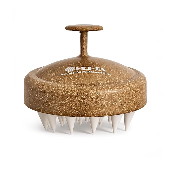 HEETA Scalp Massager Hair Growth, Soft Silicone Scalp Scrubber Shampoo Brush for Exfoliation, Dandruff Removal & Head Massage Stress Relax, Wet & Dry Use for Thick, Thin Hair Care, Brown