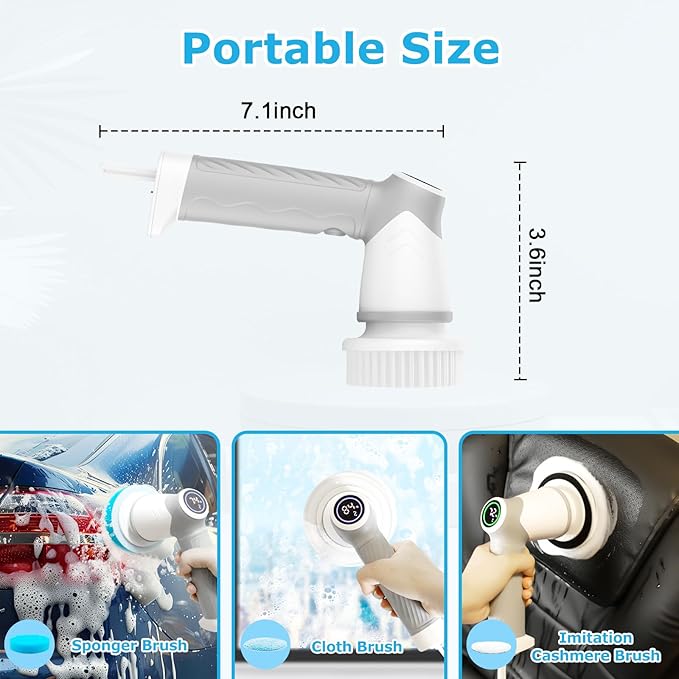 DAESUNG Electric Spin Scrubber, New Electric Bathroom Brush with 7 Replaceable Heads, Power Scrubber with LED Display, Electric Scrubbers for Cleaning Shower, Tile, Grout, Sink
