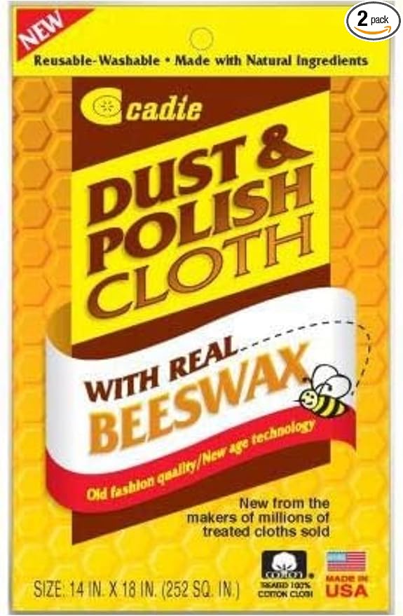 Reusable Beeswax Furniture Polish Cloth - Wood Polish for Furniture or Wiping Dirt Surfaces at Home and Office - Great Cleaner for Wood, Tiles, Blinds, and Ceiling Fans | 2 Pack.